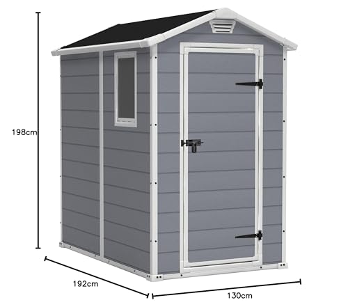 Keter Manor 4x6S Gartenhaus wetterfest 3.8m³, Kunststoff, Outdoor, Außenmaße: BxTxH:130x192x198cm, Innenmaße: BxTxH:111x177x190cm, grau