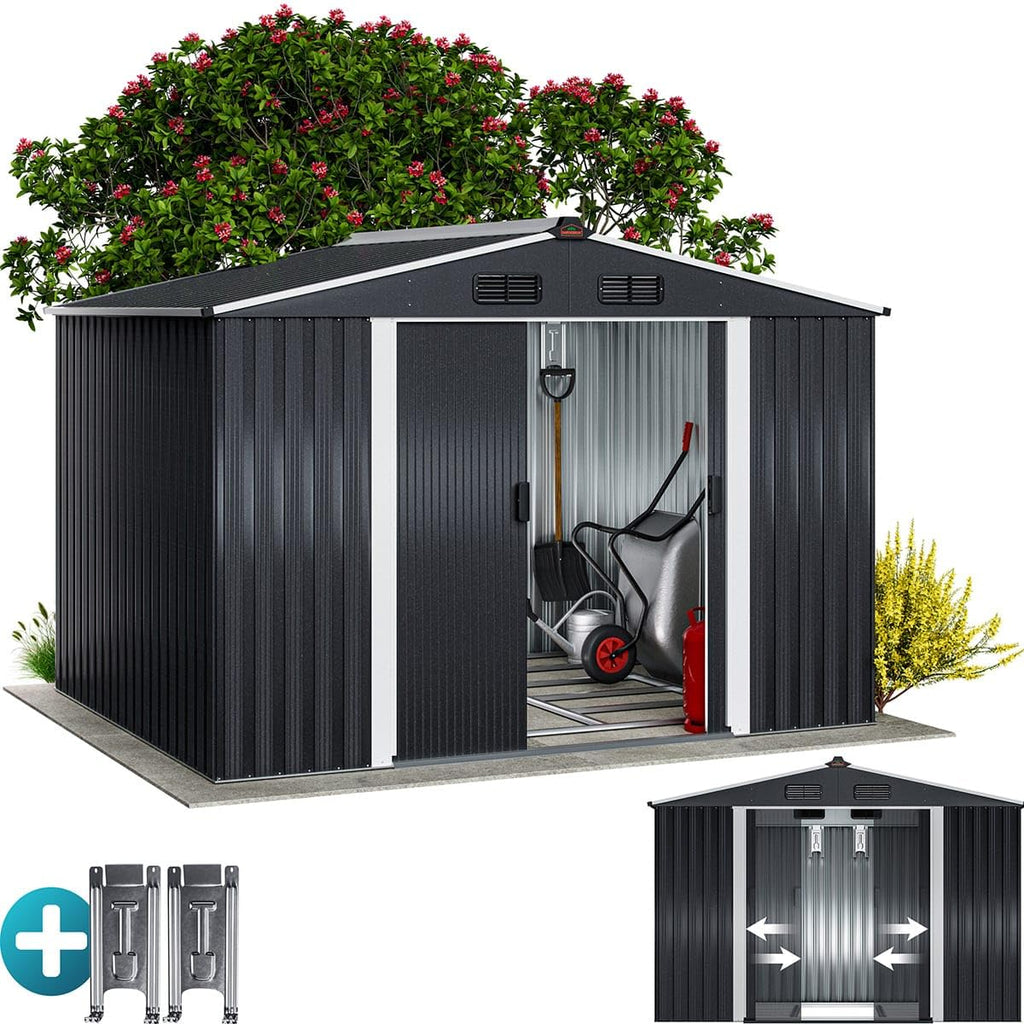 GARDEBRUK® XXL Metall Gerätehaus 5m² mit Fundament 260x205x180cm Schiebetür Metallic-Grau Geräteschuppen Gartenhaus 9m³