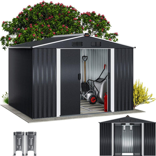 GARDEBRUK® XXL Metall Gerätehaus 5m² mit Fundament 260x205x180cm Schiebetür Metallic-Grau Geräteschuppen Gartenhaus 9m³