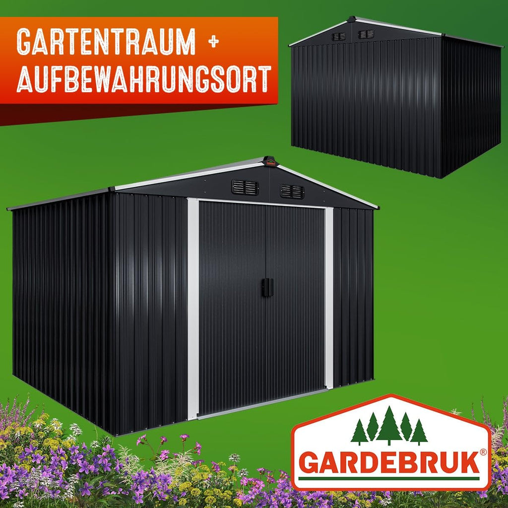 GARDEBRUK® XXL Metall Gerätehaus 5m² mit Fundament 260x205x180cm Schiebetür Metallic-Grau Geräteschuppen Gartenhaus 9m³