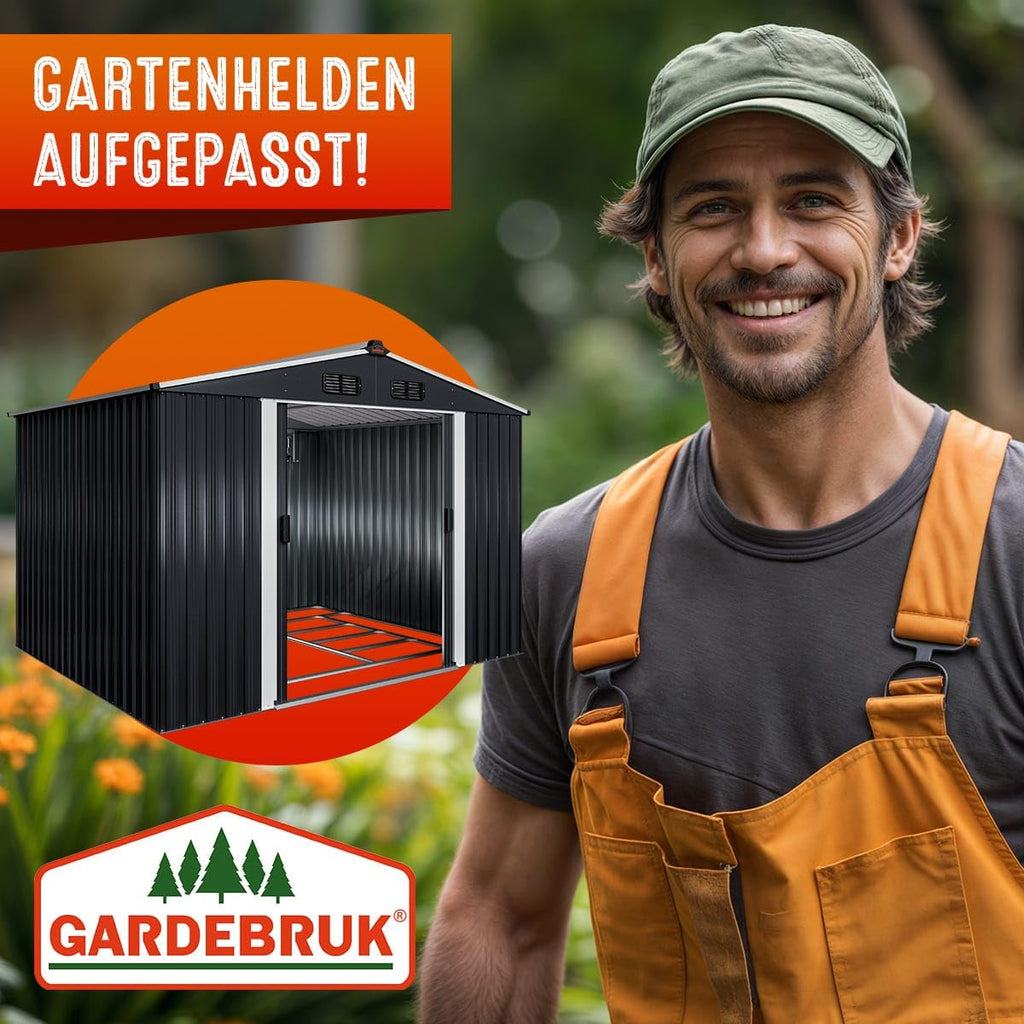 GARDEBRUK® XXL Metall Gerätehaus 5m² mit Fundament 260x205x180cm Schiebetür Metallic-Grau Geräteschuppen Gartenhaus 9m³