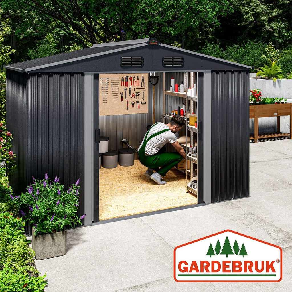 GARDEBRUK® XXL Metall Gerätehaus 5m² mit Fundament 260x205x180cm Schiebetür Metallic-Grau Geräteschuppen Gartenhaus 9m³