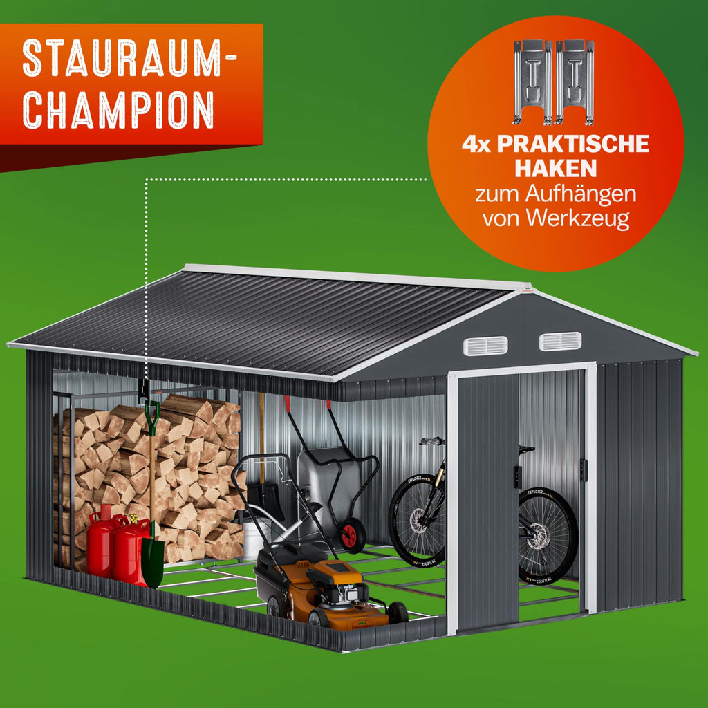 GARDEBRUK® XXXL Metall Gerätehaus 8m² mit Fundament 315x260x180cm Schiebetür Anthrazit Geräteschuppen Gartenhaus 15m³