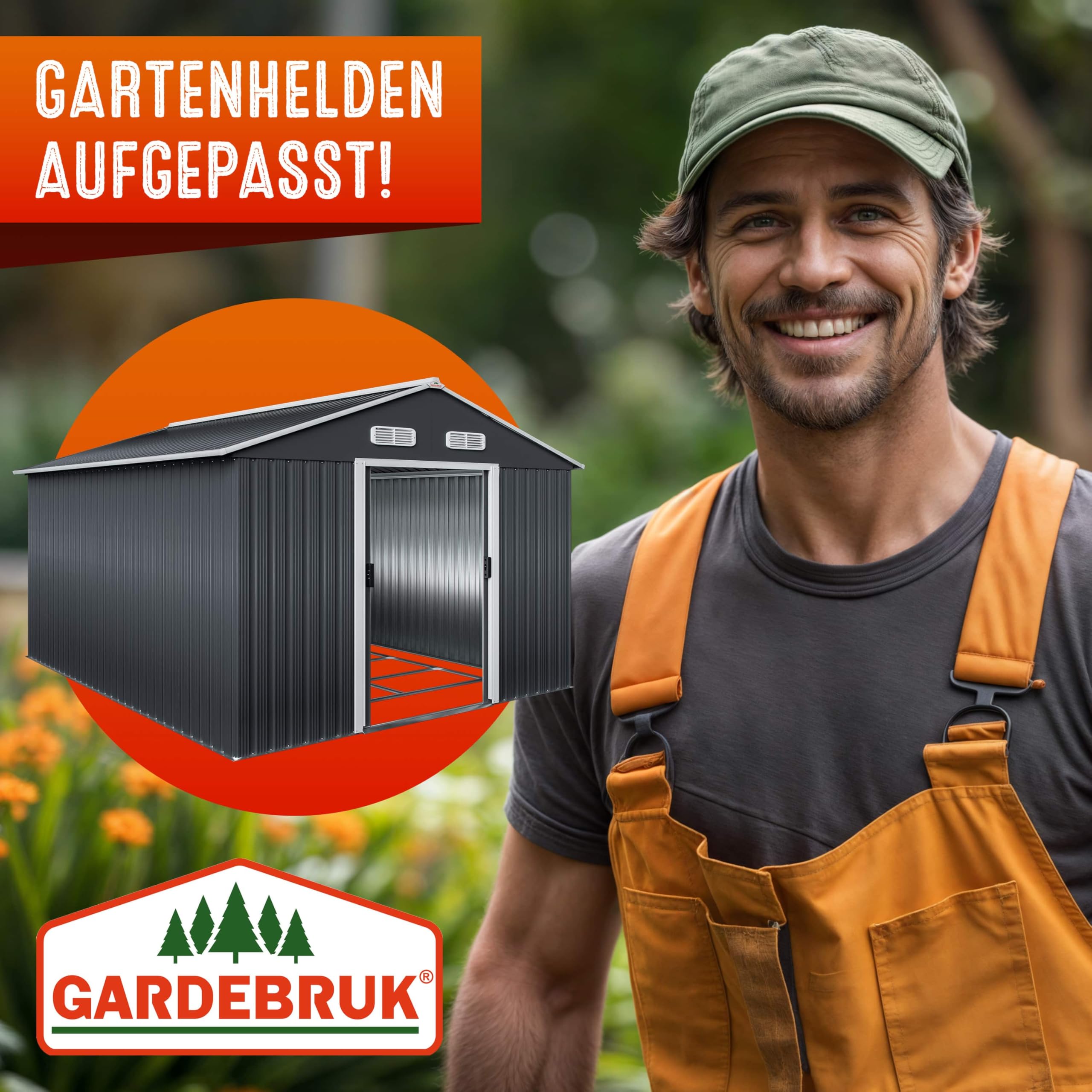 GARDEBRUK® XXXL Metall Gerätehaus 8m² mit Fundament 315x260x180cm Schiebetür Anthrazit Geräteschuppen Gartenhaus 15m³