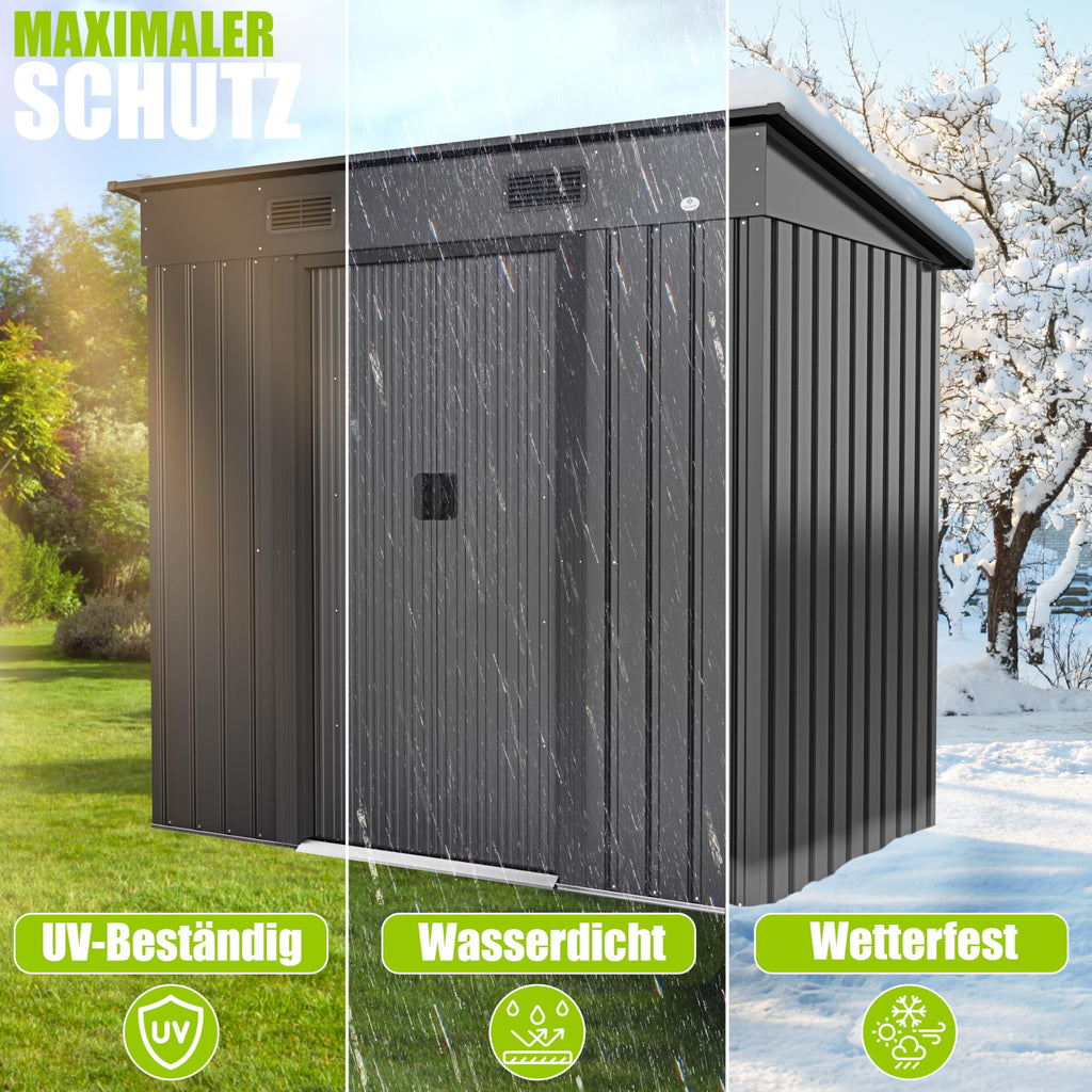 KESSER® - Gerätehaus L Metall 4 m³ mit Fundament | 194x112x181 cm | 2X Schiebetür & Fundament | Geräteschuppen | Gartenhaus Schrank | Pultdach Garten Schuppen, Ink. Arbeitshandschuhe, Anthrazit