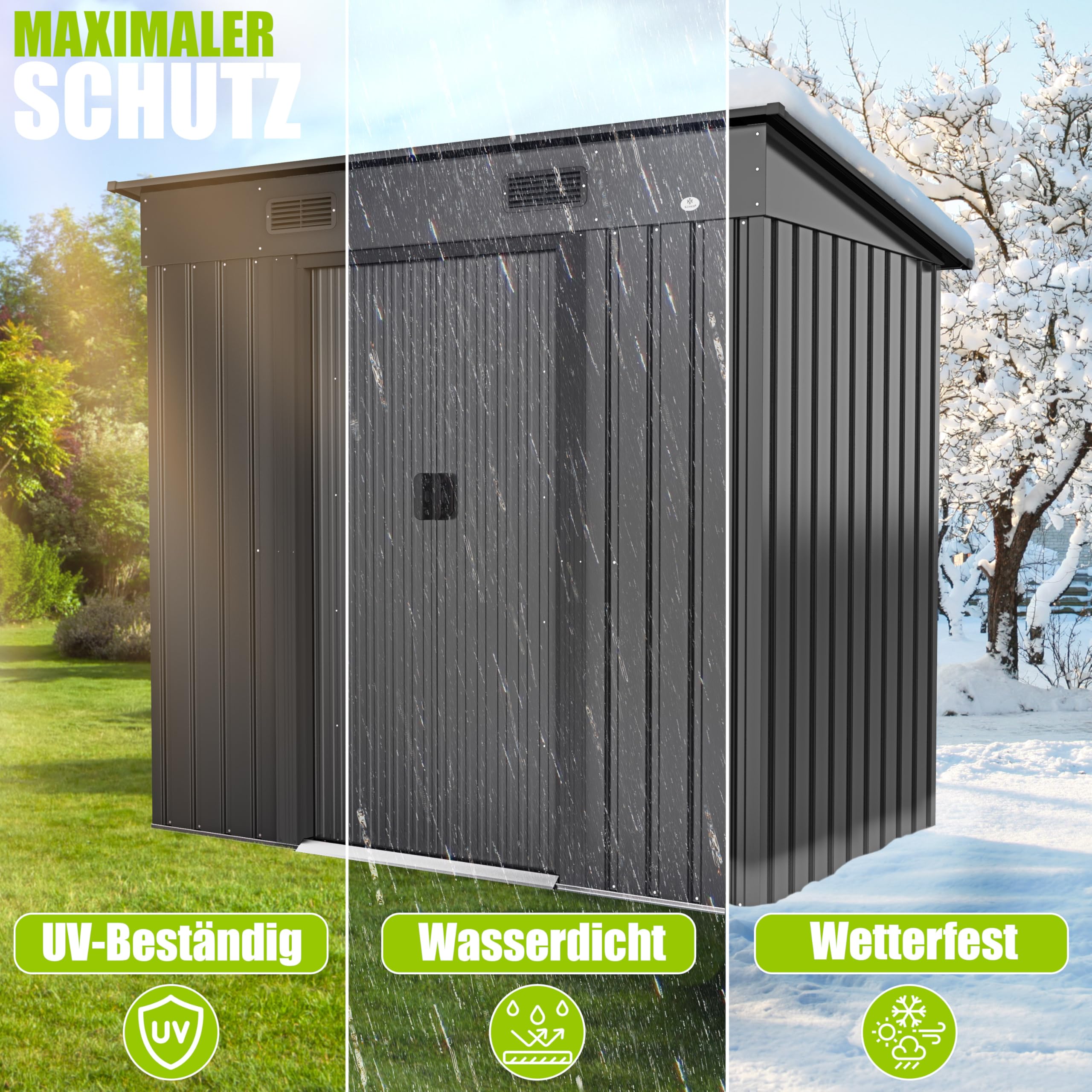 KESSER® - Gerätehaus L Metall 4 m³ mit Fundament | 194x112x181 cm | 2X Schiebetür & Fundament | Geräteschuppen | Gartenhaus Schrank | Pultdach Garten Schuppen, Ink. Arbeitshandschuhe, Anthrazit