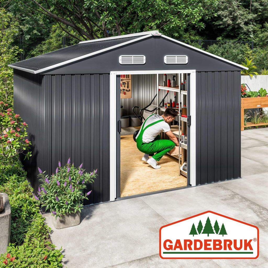 GARDEBRUK® XXXL Metall Gerätehaus 8m² mit Fundament 315x260x180cm Schiebetür Anthrazit Geräteschuppen Gartenhaus 15m³